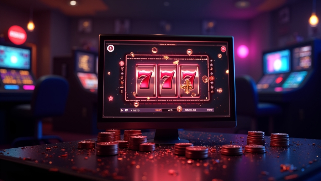 Classic fruit slot demo open in a browser with glowing reels and free-play credits.