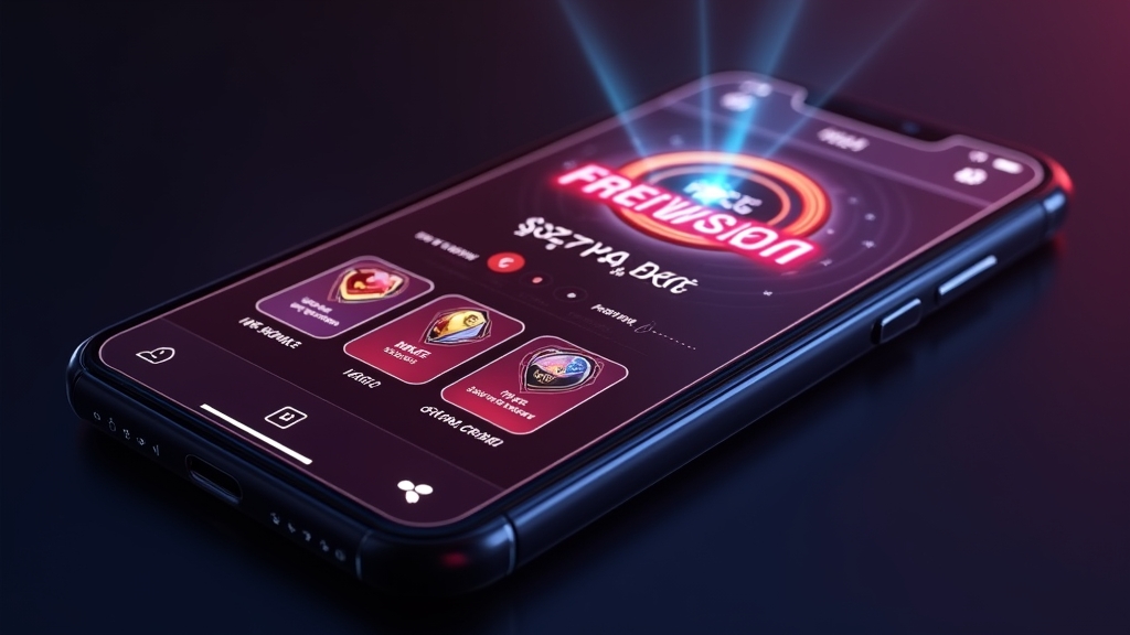Mobile bonus cards and reward icons on a phone in a casino scene