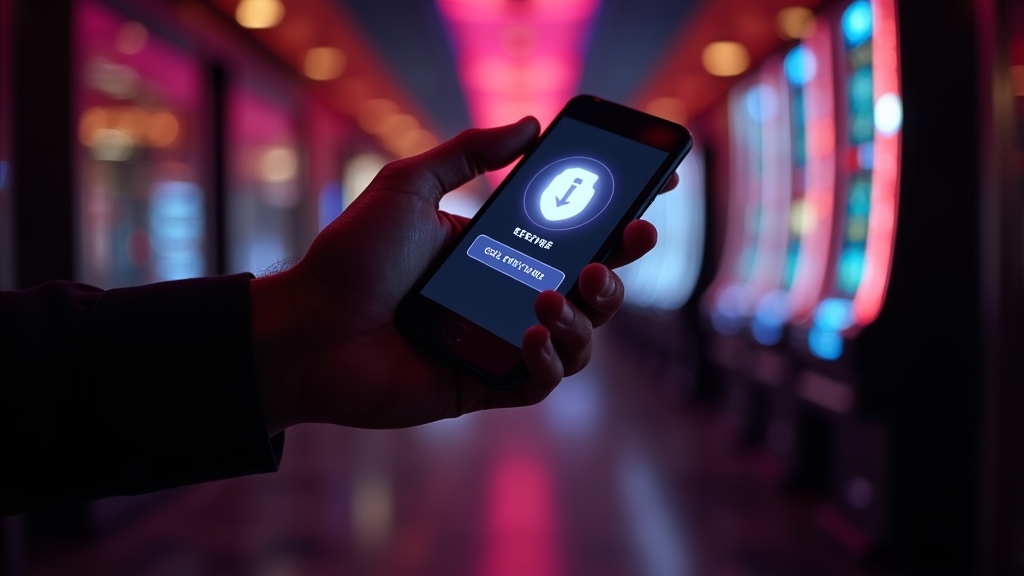 Hand holding a phone while a casino app download is in progress