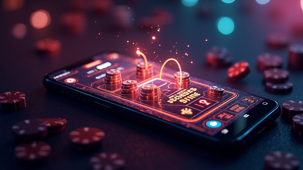 Mobile casino lobby with slot tiles and jackpot banners in a dark setting